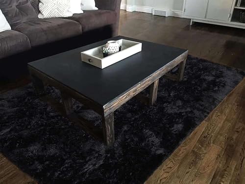 Image of Handcrafted Microfiber Black Shaggy Carpet 5x5 Feet Square with Thick Soft Plush Pile, Anti Slip Backing, Ideal for Living Room, Bedroom, Hall and Home Interior Decoration