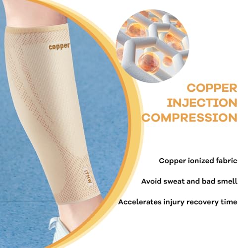 Image of Copper Calf Compression Sleeves for Men Women, Shin Splint Relief, Grip