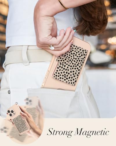 Image of Shorogyt for Magnetic Phone Wallet Compatible with Magsafe Card Holder - Luxury Slim Leather Mag Wallets for Women Fit 4 Cards, for iPhone 17 /16 /15 /14 /13 /12 Series for Apple RFID Magnet, Almond Latte