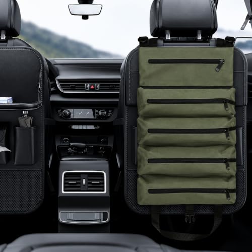 Image of Tool Roll Bag, Multi-Purpose Roll Up Tool Organizer, Canvas Wrench Roll, Heavy-Duty Tool Storage Bag, Portable Zipper Tool Carrier, Mechanic Tool Pouch, Car Camping Gear Organizer(Green)