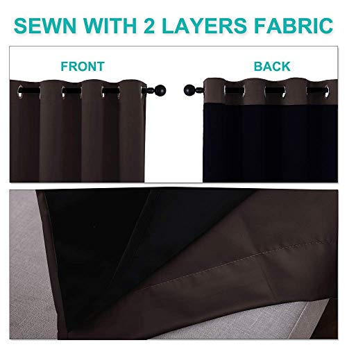 Image of NICETOWN 100% Blackout Curtains for Windows, Pack of 2, Brown, 52 inches W x 102 inches L, Super Heavy-Duty Black Lined Total Darkness Drapes for Bedroom, Privacy Assured Window Treatment for Patio