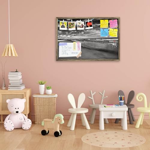 Image of ArtzFolio Sea, Air, & Land Monochrome Contrast | Bulletin Board Notice Pin Board | Vision Soft Board Combo with Thumb Push Pins & Sticky Notes | Antique Golden Frame | 24 x 16 inch (61 x 41 cms)