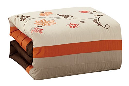 Chezmoi Collection Serene 7-Piece Luxury Autumn Floral Embroidery Comforter Set, California King, Orange/Brown/Taupe #TOP6