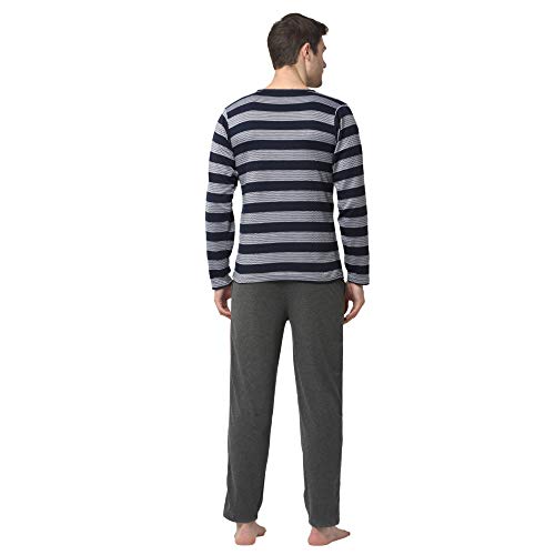 Image of Mack Jonney Men Cotton Blend Relaxed Night Suit Co-Ord Set with Round Neck Full Sleeve T-Shirt and Track Pant-Vj-Mns-Ttp-Group27