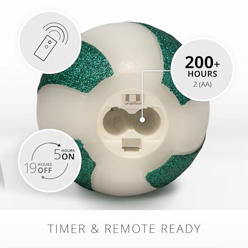 Image of Luminara - Flameless Holiday Crystal Beads Glitter Sphere Candle - Candy Cane Green- Pack of 1-4x4.25 - Auto Timer Built-in 5-Hour Timer Indoor Use