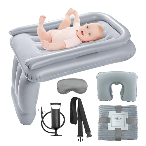 Inflatable Toddler Travel Bed-Airplane Bed for Toddler, Flyaway Kids Bed, Airplane Seat Extender for Kids with Blanket, Neck Pillow, Blindfold, Sides Pump and Seat Belt