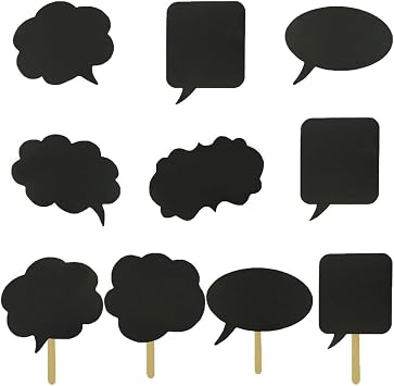 10pcs Blank Photo Booth Props, Mini Photo Booth Blank Signs, Tvorvik Writable Chalkboard Props with Chalk and Sticks, Black Speech Bubble Signs, Fit for Wedding Party, Birthday Party, Baby Shower