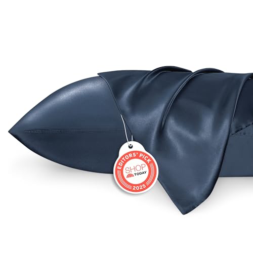 Bedsure Satin Pillowcases, Similar to Silk Pillow Cases Queen Size Set of 2, Pillow Case for Sleeping Women with Envelope Closure, Gifts for Women Men, Blue, 20x30 Inches, 2pcs