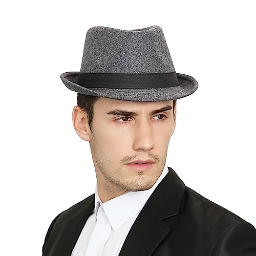 Image of Felt Trilby Fedora Hat Short Brim Panama Jazz Hat 20s Bowler Gatsby Cap for Men Women