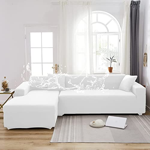 Genérico Fundas Impermeables Funda Sofa Chaise Long, elásticas, para sofás de 1, 2, 3 y 4 plazas, Antideslizantes, para Muebles de salón Blanco 1 Asiento 90-140cm/35-55in