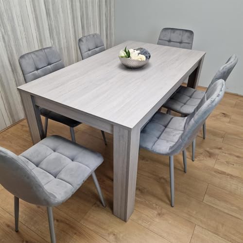 KOSY KOALA Juego de mesa de comedor y 6 sillas, color gris, 6 sillas de terciopelo gris