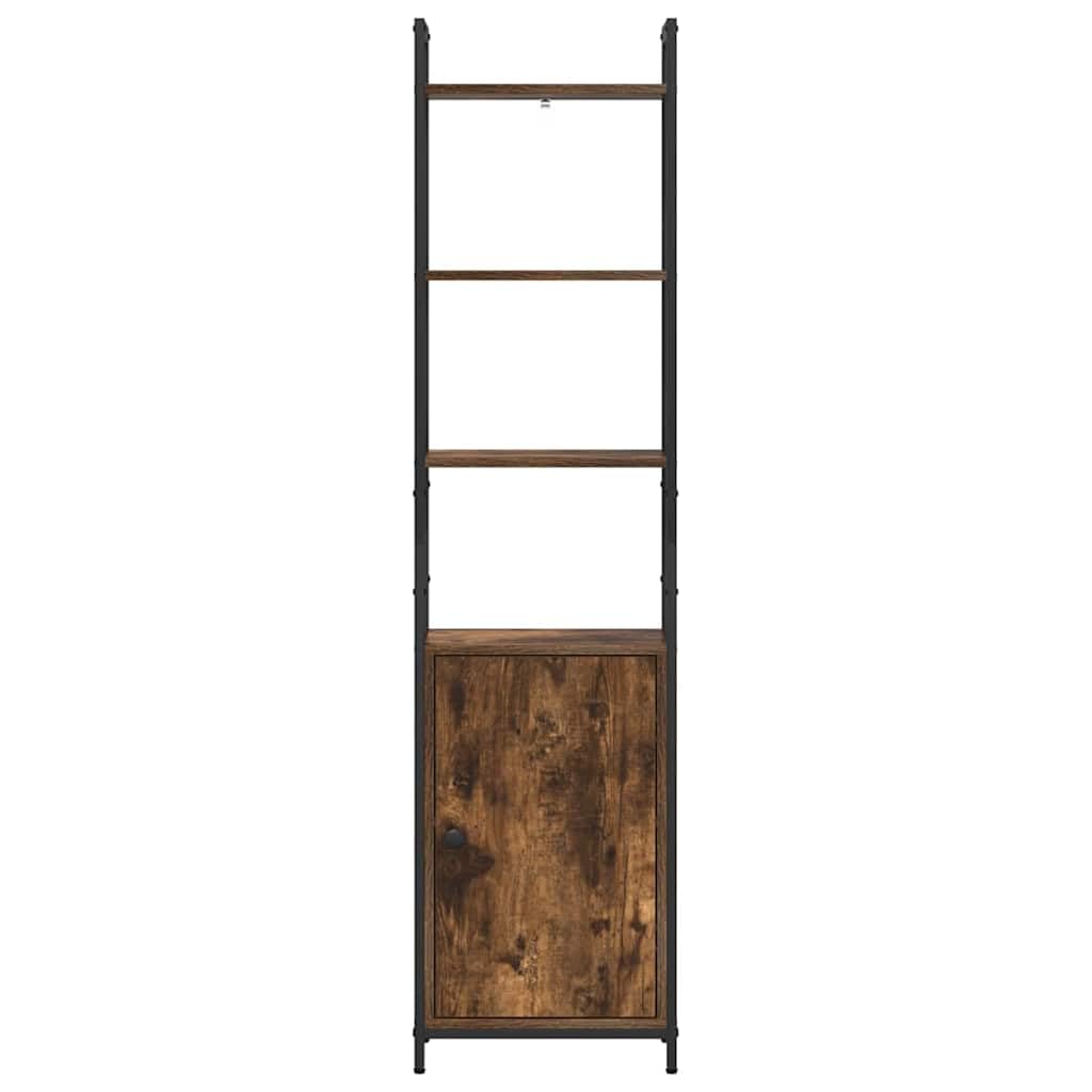 Regał na książki dąb wędzony, 40 x 24 x 161 cm, materiał drewnopochodny, regał stojący z 6 półkami i drzwiami, nowoczesny regał na książki do domowego biura