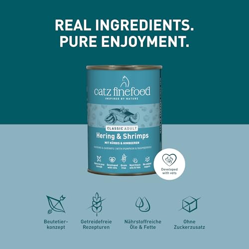 catz finefood Classic Hering & Shrimps Katzenfutter nass, 6 x 400g Dose