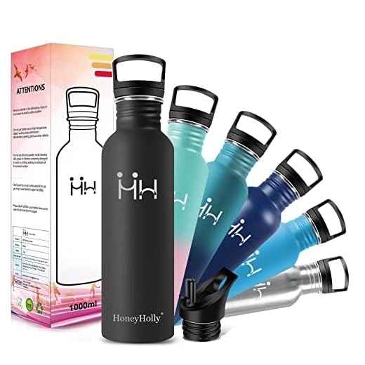 HoneyHolly Botella Acero Inoxidable, 1000ml, Botella de Agua, No Térmica, Cantimplora de Acero Inoxidable, Botella de Agua de Pared Simple, sin bpa Reutilizable para Deporte, Gimnasio, Bicicleta