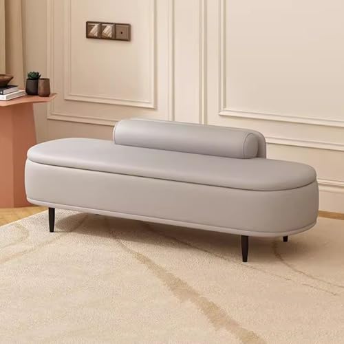 Banc de rangement ottoman gris clair de 80 cm en similicuir pour salon