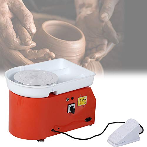Luqeeg Pottery Wheel Ceramic Machine Forming Machine 25CM Electric Pottery Wheel with Foot Pedal DIY for Ceramic Work Clay Art Craft Adults Kids (250W UK standard 220V orange red)