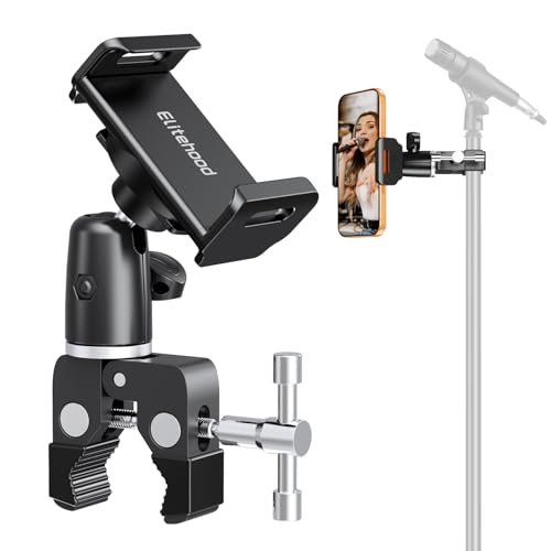 elitehood 360 Swivel Tilt Phone Holder and Mount, Adjustable for Music Boom Mic and All iPhone, Android Cell Phone