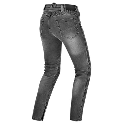 SHIMA Zenith Motorrad Jeans Damen mit Protektoren GFLEXX Knieprotektoren Motorradhose Kurzgrößen Hosen für die Frau Protektorenhose Textilhose Urban Stretch Jeanshose Lang (Frauen, Grau, 26/30)