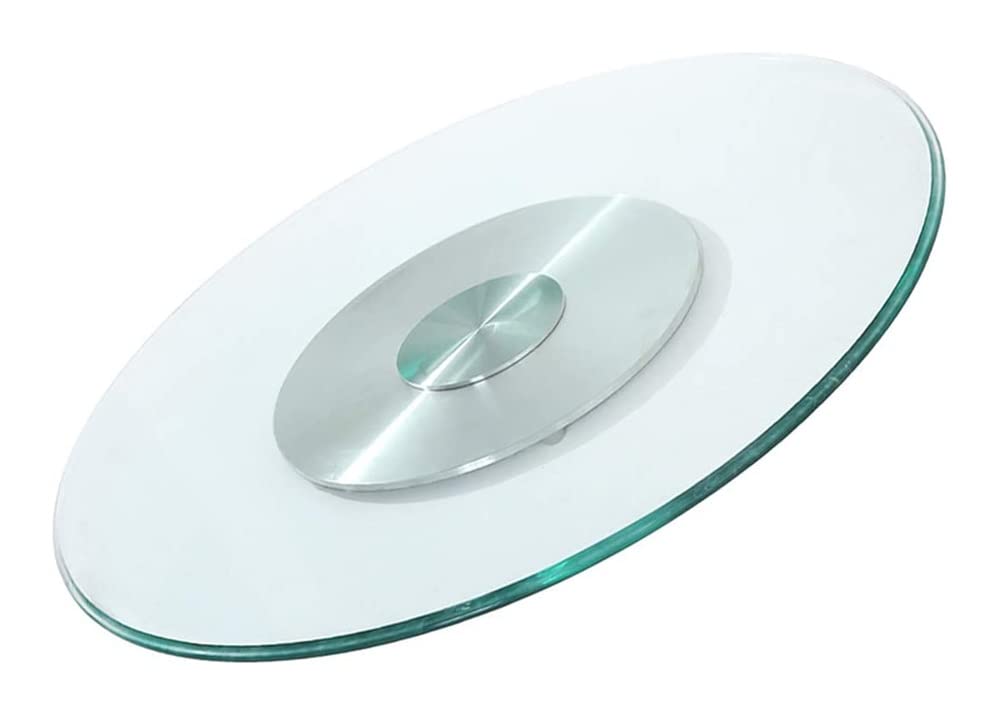 Grand plateau tournant verre trempé transparent design moderne 80 cm