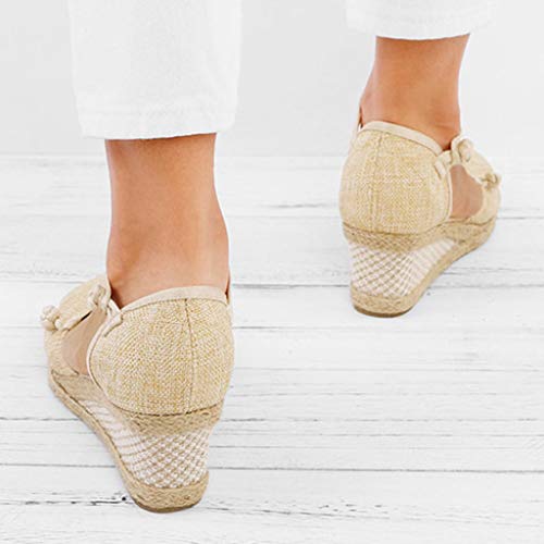 SUNNSEAN Sandales plateforme pour femme Espadrilles Casual Sandales compensées pour l'été Rond Boucle. Sandales de plage, beige, 34