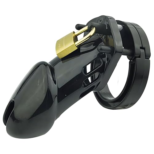 LoversToy Keuschheitsgerät für Männer - Kunststoff Peniskäfig mit Schloss und Penisring, Leichter Keuschheitsgürtel für Erwachsene, BDSM-Fetisch, Sexspielzeug für Männer (Lang, Schwarz)