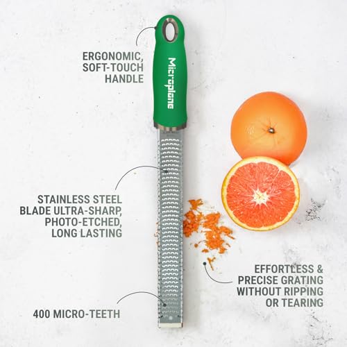 Image of Microplane Premium Classic Zester Grater in Fresh Basil Green - Vibrant Color | Lemon Zester tool, Cheese & Vegetable Grater | For Citrus, Parmesan Cheese, Garlic, Ginger | Fine Stainless Steel Blade