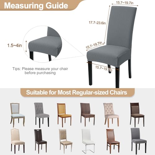 Image of SearchI Dining Room Chair Covers Set of 6, Stretch Jacquard Parsons Chair Slipcovers Removable Washable Kitchen Chair Protector Cover for Dining Room, Hotel, Ceremony (Gray Rhombus)
