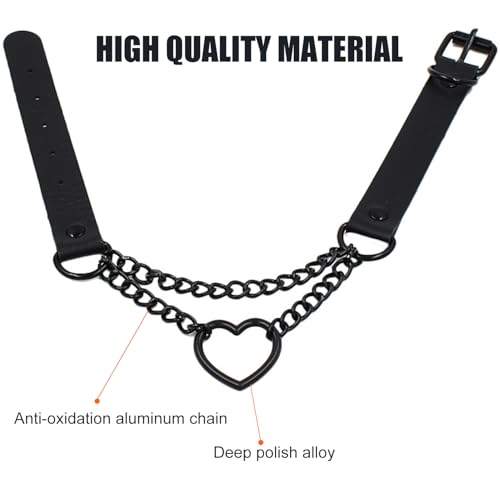 Love Heart Choker Collar Necklace, Adjustable Leather Punk PU Necklace Goth Choker Soft Collar Chain for Women3
