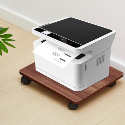 Image of Beeveer 2 Pcs Office Under Desk Printer Stand with 4 Caster Wheels Walnut Movable Printer Copier Shelf and CPU Holder for Home Office Heavy Duty Storage Rack Scanner Fax Machine, 13.78 x 11.81 Inches