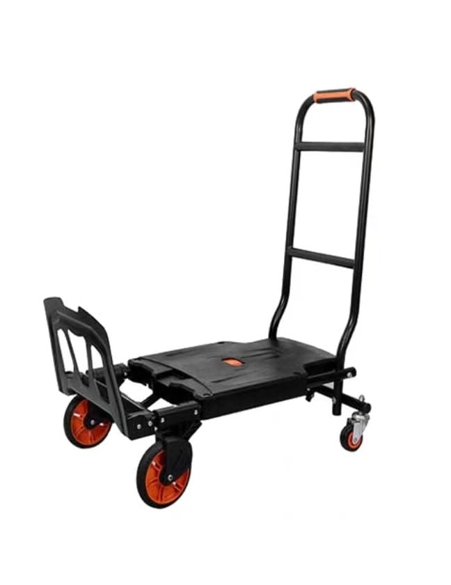 Carretilla de mano plegable con ruedas de poliuretano silenciosas y cubierta antideslizante. Carrito plegable versátil para compras de almacén y uso pesado, fácil transporte y almacenamiento