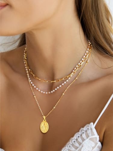 Image of U7 Virgin Mary Necklace for Women,18K Gold Plated /Sterling Silver Oval Miraculous Medal Virgin Mary Pendant Necklace