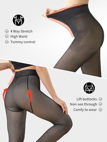 Ultrafun 2 Pairs Fleece Lined Tights Women Fake Translucent Thick Tights Warm Thermal Pantyhose4