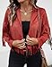 MATEAM Faux Suede Leather Jacket Women Tassel Motorcycle Fringe Cropped Coats With Lining 2025 Trendy Fall Fashion Must Haves Cowgirl Outfits Red M