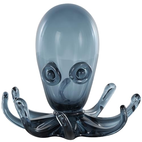 Image of Deco 79 Glass Octopus Decorative Sculpture Cute Ombre Home Decor Statue with Curved Tentacles, Accent Figurine 9 inch x 9 inch x 8 inch, Dark Blue