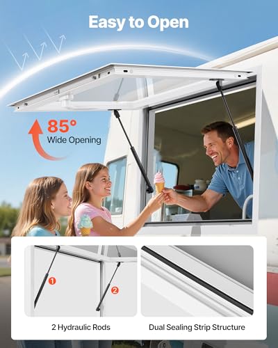 Image of VEVOR Concession Window, Aluminum Alloy Frame Service Window for Food Truck, Up to 85 Degrees Stand Serving with Awning Door and Drag Hook, Rainwater Resistant (whole piece, 36x24in with windows)