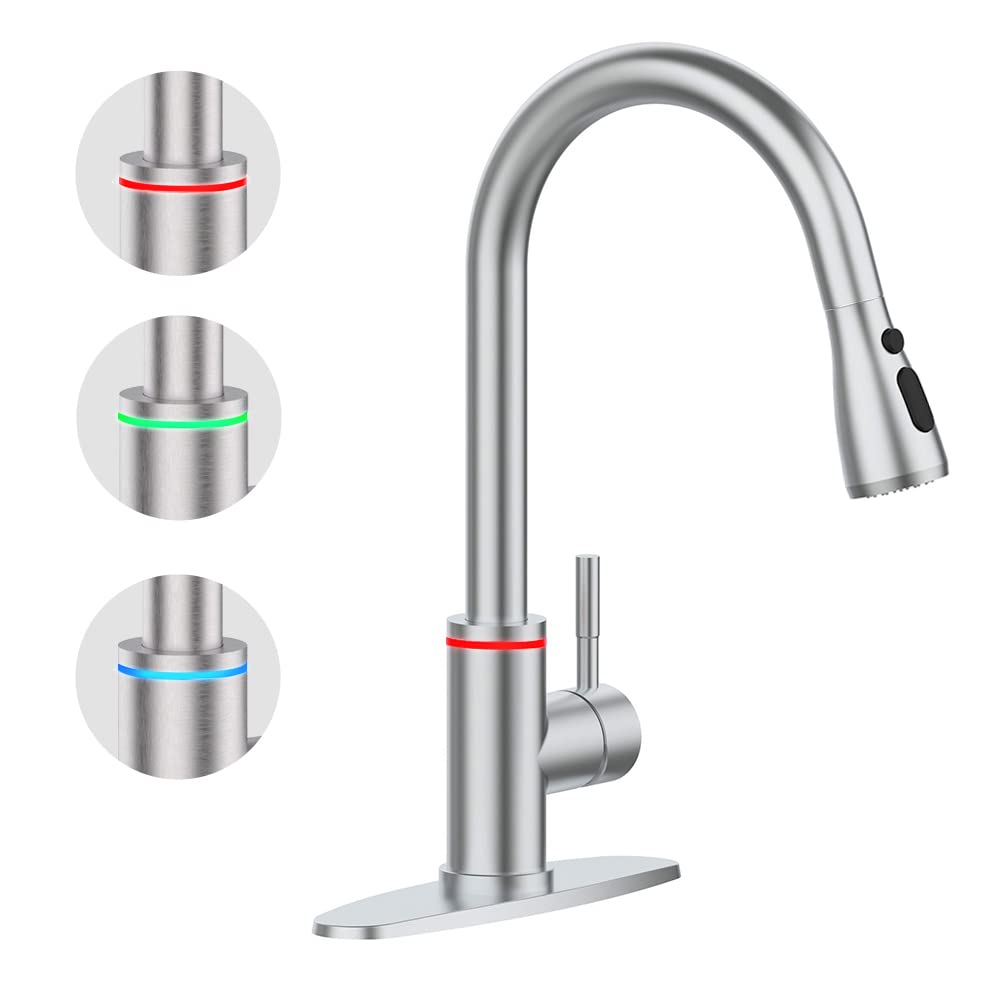 Black LED Kitchen Faucet With Pull-Down Sprayer - Single Handle, Matte Black Finish