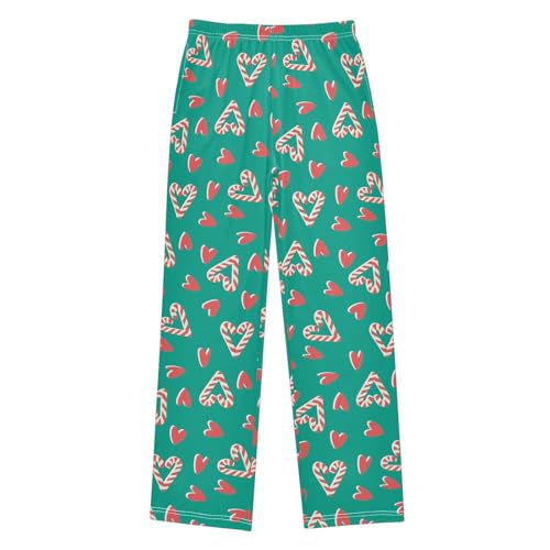 Candy Cane Love Heart Boys Long Pants Soft Trousers Elastic Waist Kids Lounge Bottoms with Pockets S-XL