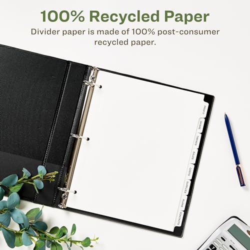Avery EcoFriendly Recycled Dividers for 3 Ring Binders, 8-Tab, White Tabs, Index Maker Print and Apply Clear Label Strip, 5 Sets for 40 Binder Dividers Total (11581)