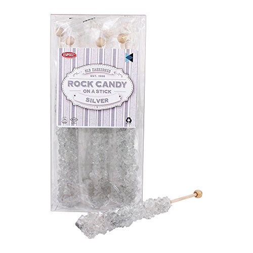 Extra Large Rock Candy Sticks: 12 Original Lollipop - Silver Rock Candy Sticks - Individually Wrapped - Espeez Crystal Rock Candy for Candy Buffet, Birthdays, Weddings, Receptions and Baby Shower
