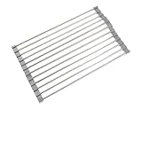 SIGANDG Escurreplatos Plegable y extraíble, Escurridor de Platos Resistente al Calor 43x40 cm-Acero inoxidable-20 Barras para Secar Frutas Verduras y Platos