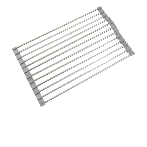 SIGANDG Escurreplatos Plegable y extraíble, Escurridor de Platos Resistente al Calor 43x40 cm-Acero inoxidable-20 Barras para Secar Frutas Verduras y Platos