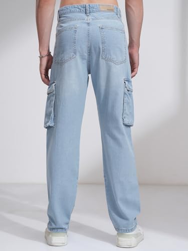 Image of Highlander Men's Relaxed-Fit Cargo Pocket Jeans | Clean Look | Cotton Comfort | Utility Style| Cargo Jeans for Man