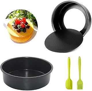 Homo Trends Round Cake Tin Set with Loose Base, 2 Pcs 6-Inch Non-Stick Baking Tins Round Carbon Steel Cake Pan with Removable Bottom, Spatula and Pastry Brushes Included