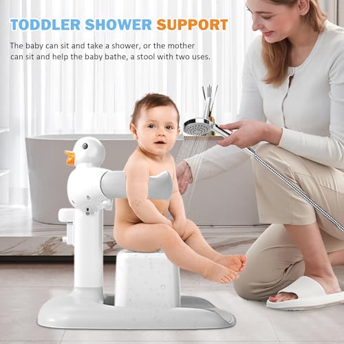 Image of Adjustable Height Baby Shower Stand with Anti-Slip Base, Bath Shower Standing Support, Portable Bath Helper