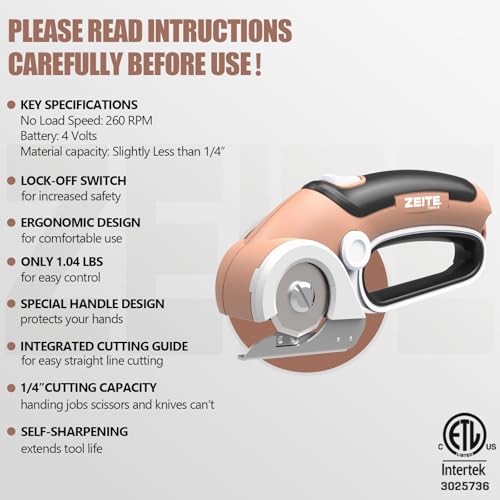 Image of ZEITE 4V Cordless Electric Scissors Cardboard Cutter with 2 Blades,Storage Case,Rotary Cutter for Box Plastic Carpet Fabric, Easy to Hold and Safe,Mocha