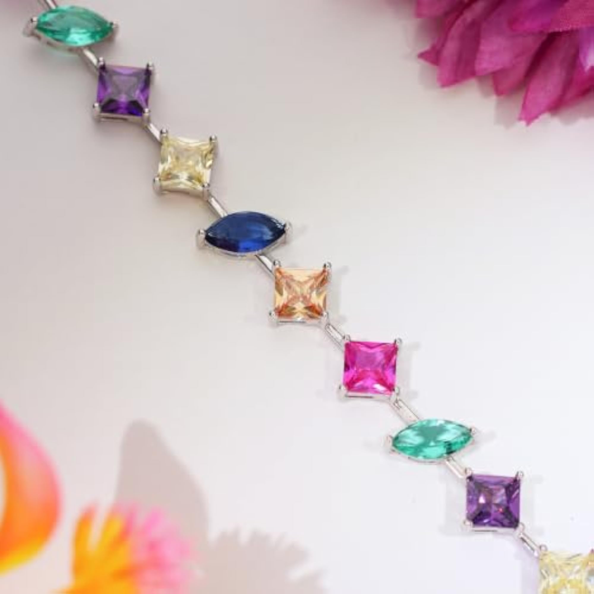 Women's 925 Sterling Silver Multicolour Rainbow Prism Bracelet