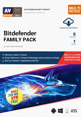 Image of Bitdefender - 5 Devices,1 Year - Family Pack - Total Security | Windows| Mac| Android|iOS | Version | (Single Activation Code) Email Delivery in 2 Hours- No CD |