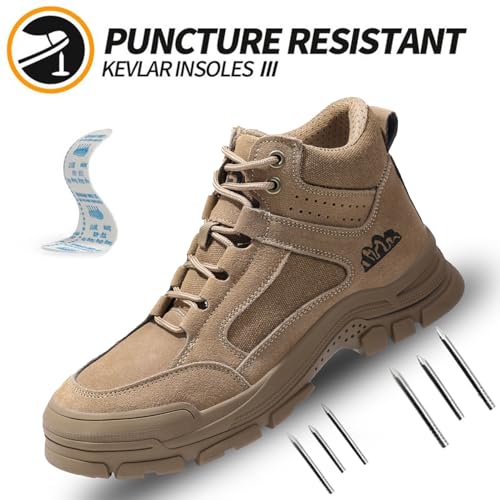 Image of Steel Toe Boots for Men Indestructible Construction Steel Toe Work Shoes Breathable Lightweight High Top Safety Work Boots for Men.