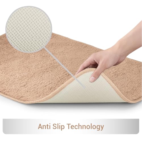 Image of Welspun Arlo Bathroom Mat Anti Slip | Soft Absorbent Bathmat | Quick Dry Polyester Floor Mat for Bathroom | Anti Skid Bathmat | Machine Washable | 40 x 60 cm | Beige