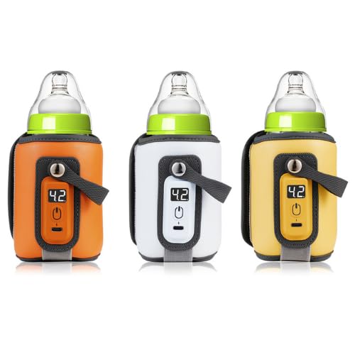 Calentador de biberones portátil con 5 ajustes de temperatura, diseño impermeable y lavable, se adapta a todas las botellas, pantalla LED, USB-C